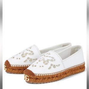 NEW in box. Dolce & Gabbana DG gold logo eyelet slip on espadrilles